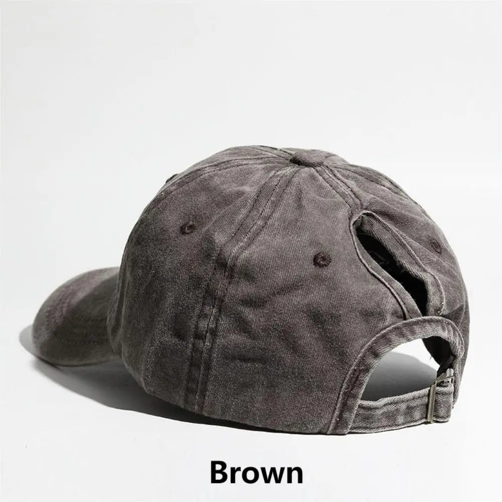 Washed Denim High Ponytail Baseball Cap