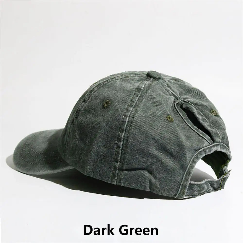 Washed Denim High Ponytail Baseball Cap