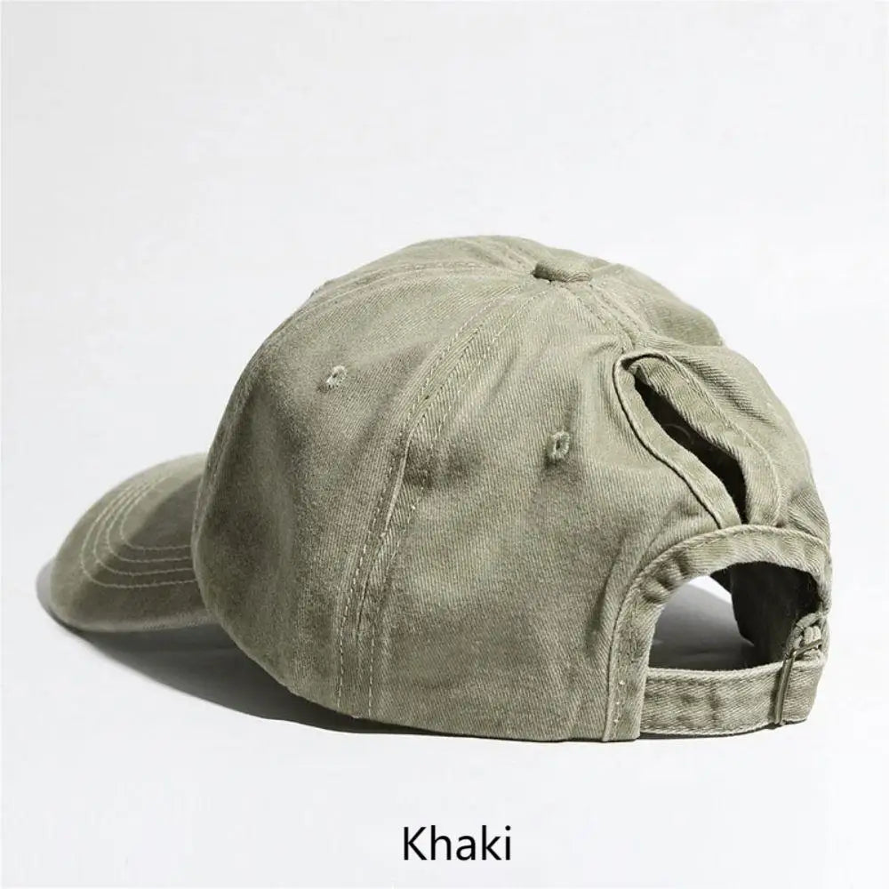 Washed Denim High Ponytail Baseball Cap