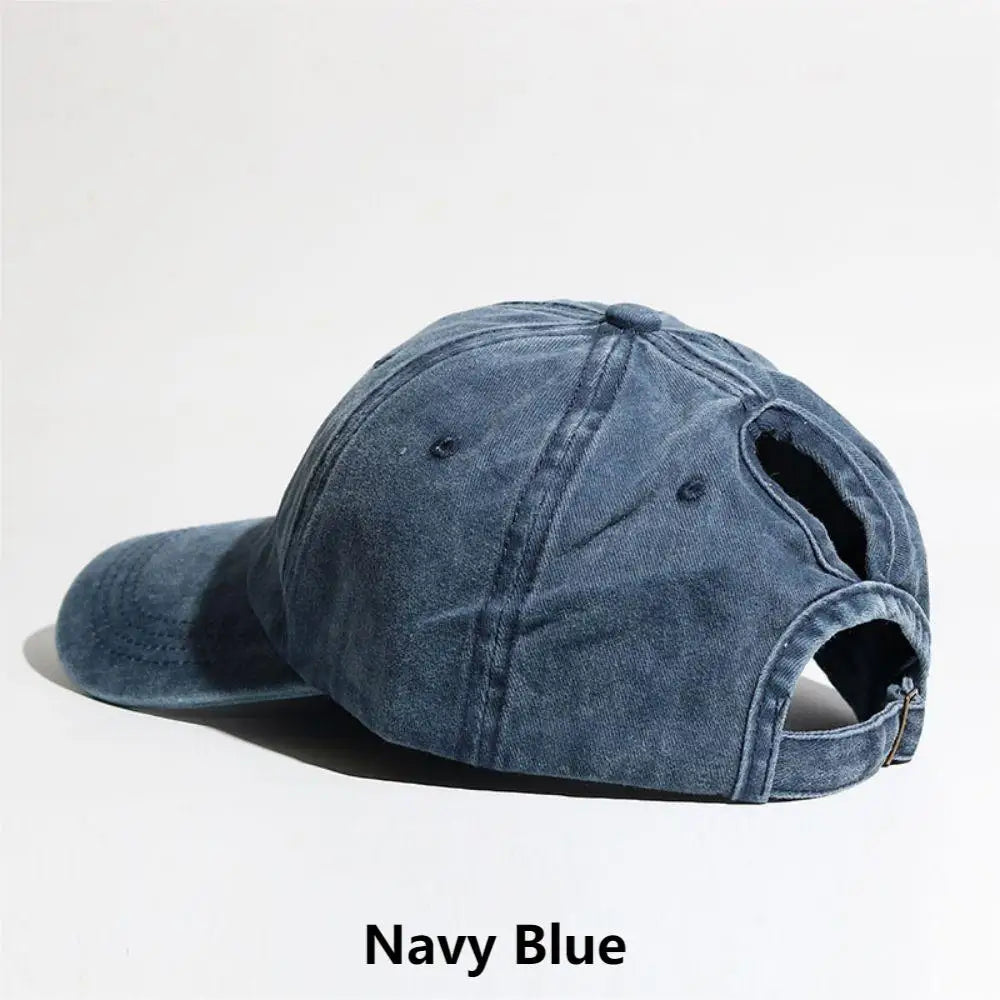 Washed Denim High Ponytail Baseball Cap