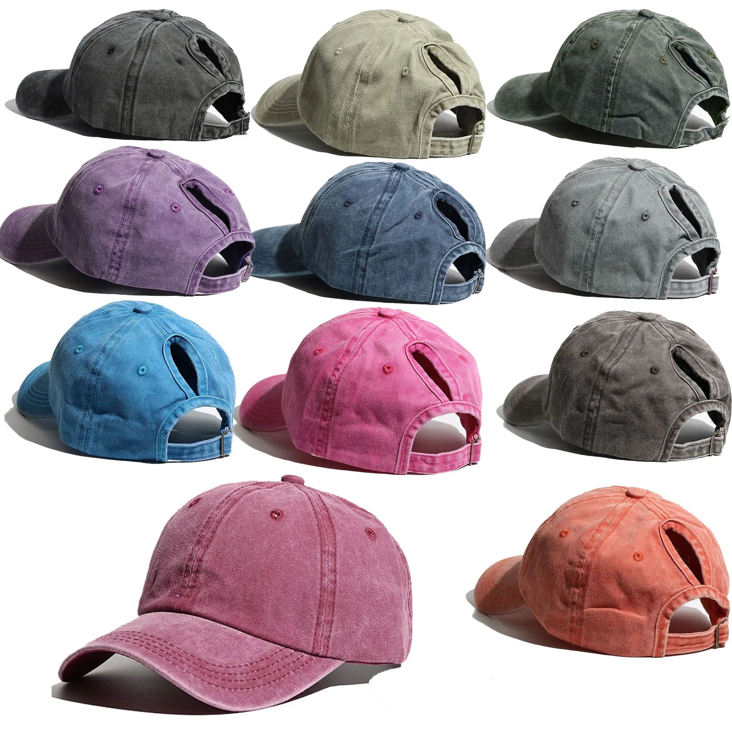 Washed Denim High Ponytail Baseball Cap