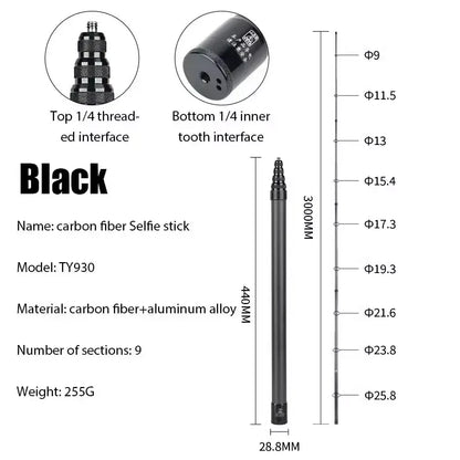 290cm | 9.5 ft Carbon Fibre Extended Edition Selfie Stick
