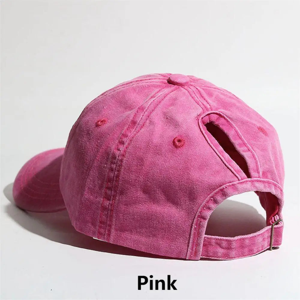 Washed Denim High Ponytail Baseball Cap