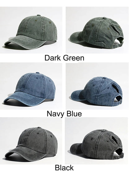 Washed Denim High Ponytail Baseball Cap