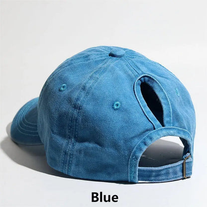Washed Denim High Ponytail Baseball Cap