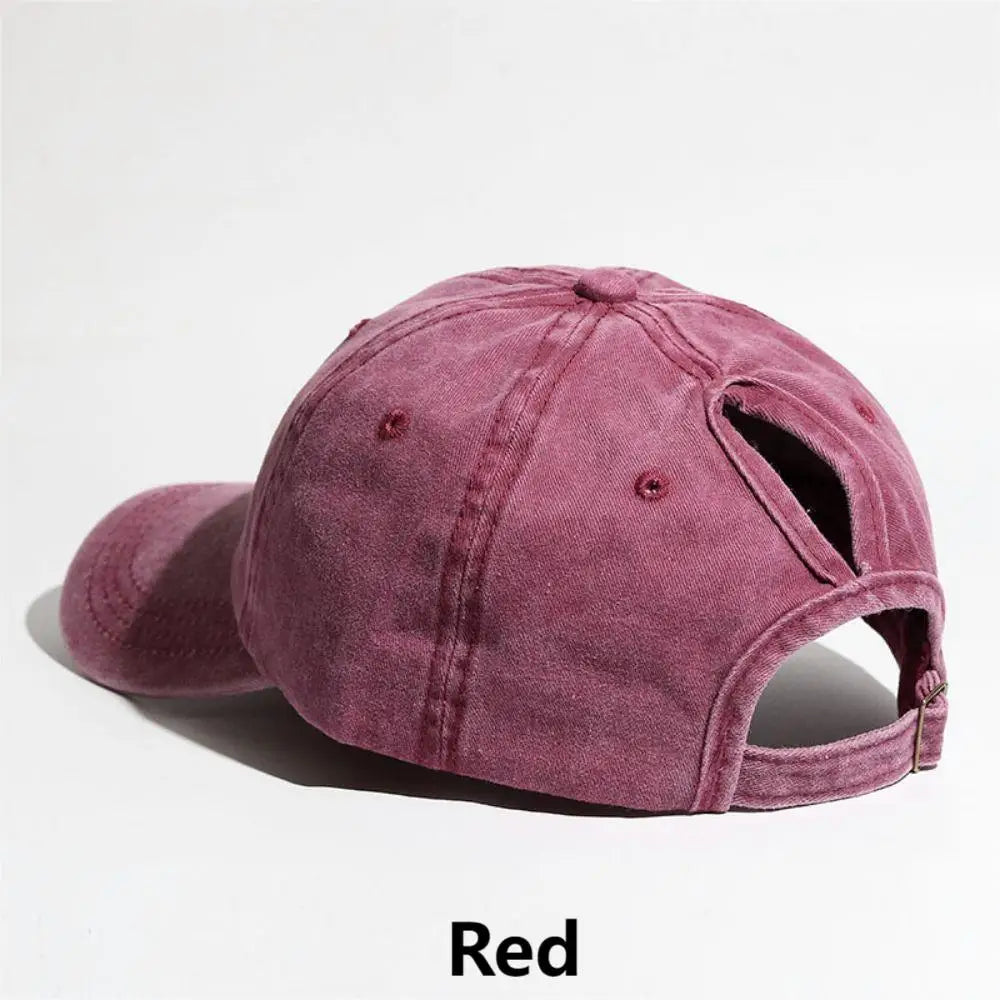 Washed Denim High Ponytail Baseball Cap
