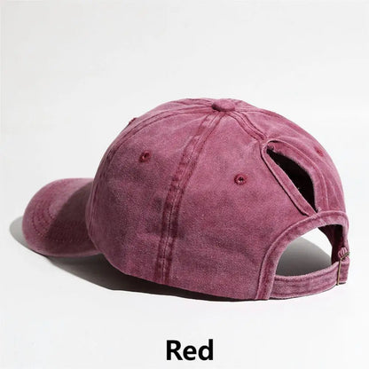 Washed Denim High Ponytail Baseball Cap
