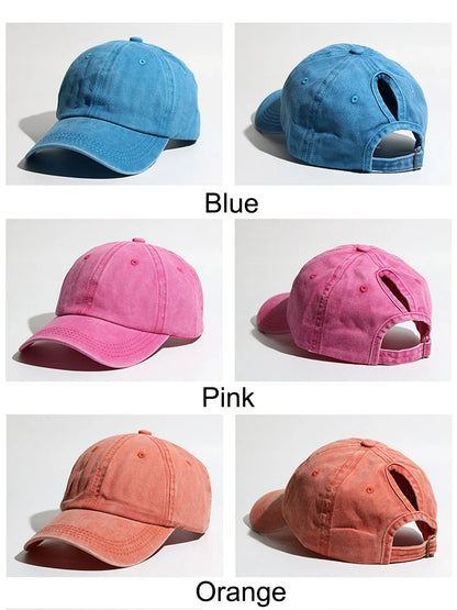 Washed Denim High Ponytail Baseball Cap