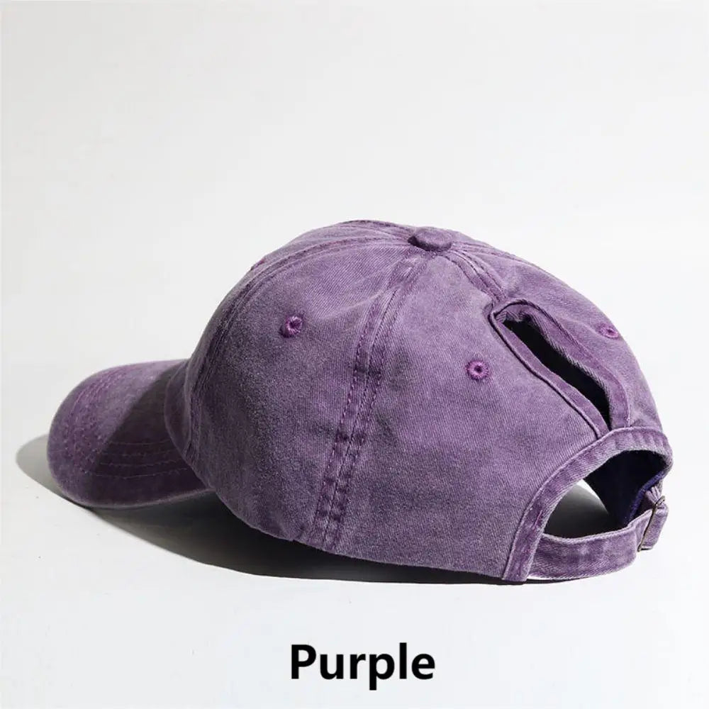 Washed Denim High Ponytail Baseball Cap