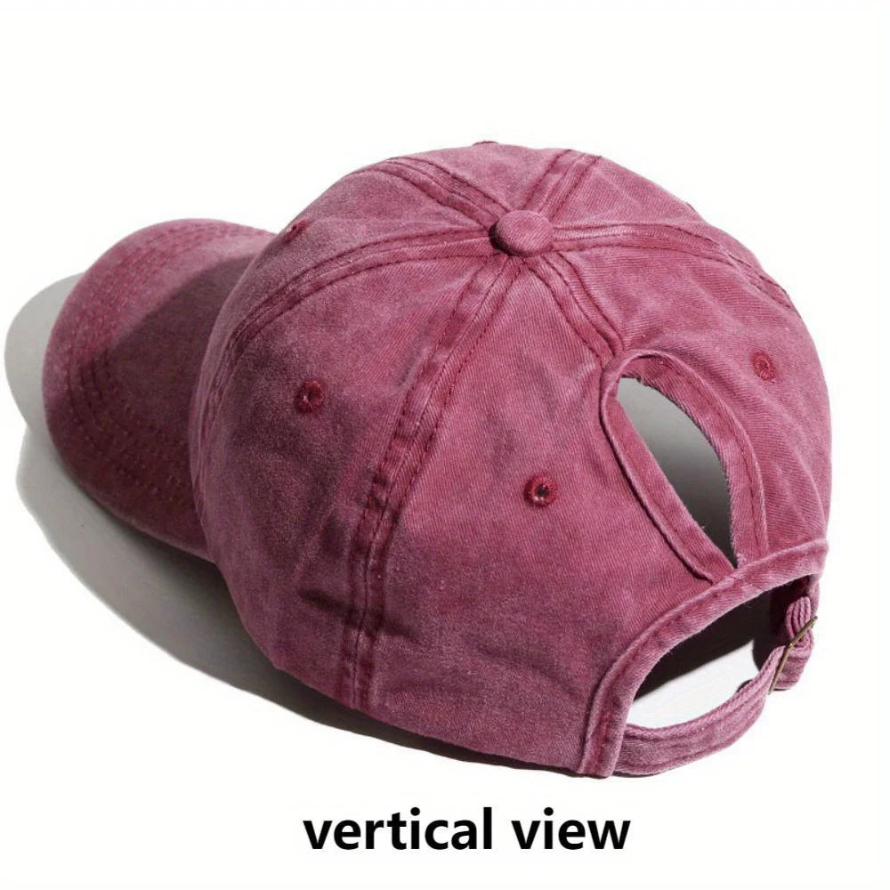 Washed Denim High Ponytail Baseball Cap