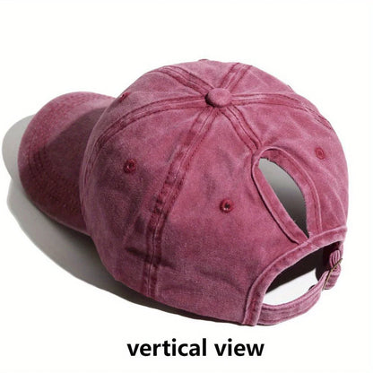 Washed Denim High Ponytail Baseball Cap