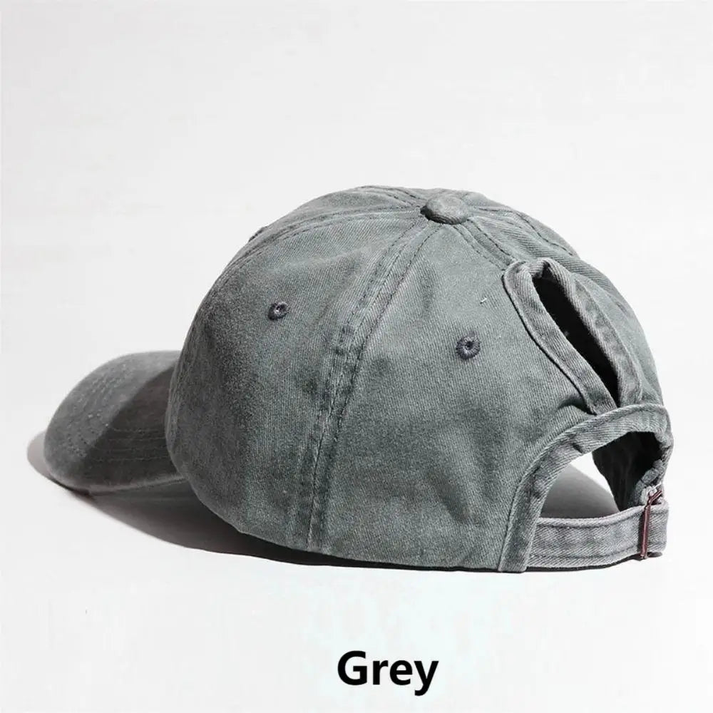 Washed Denim High Ponytail Baseball Cap