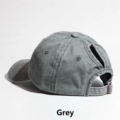 Washed Denim High Ponytail Baseball Cap