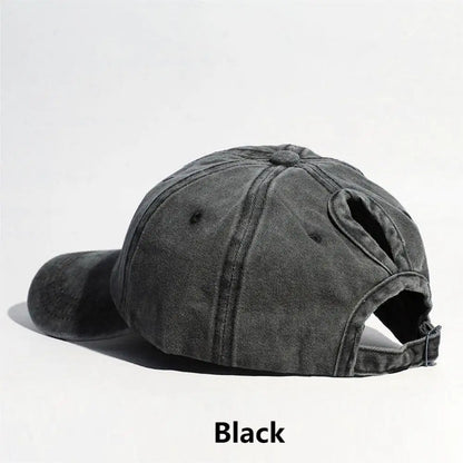 Washed Denim High Ponytail Baseball Cap