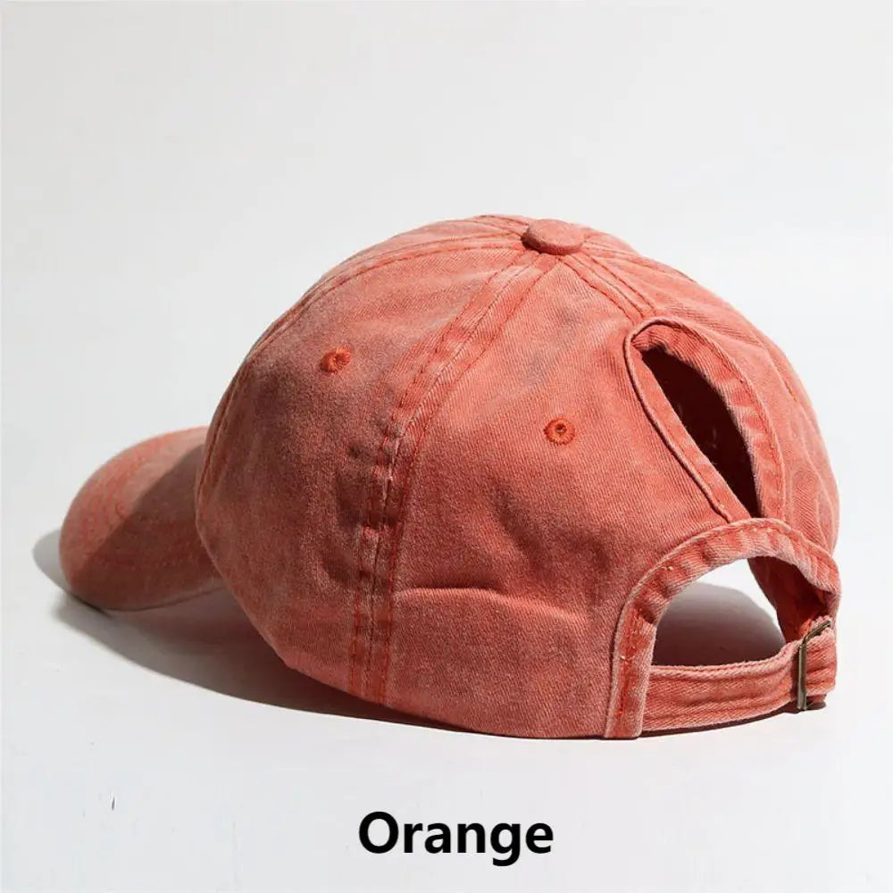 Washed Denim High Ponytail Baseball Cap