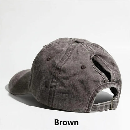 Washed Denim High Ponytail Baseball Cap