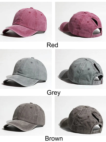Washed Denim High Ponytail Baseball Cap
